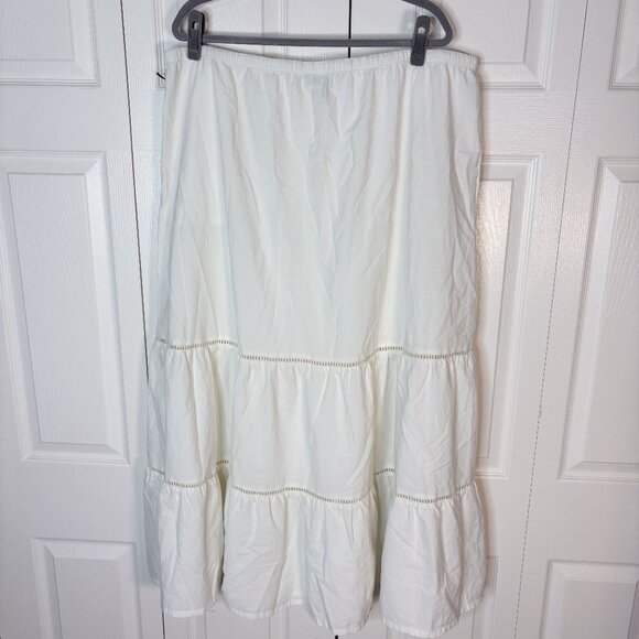 Ava & Viv White Tiered Maxi Skirt 2X | Plus Size Boho Cotton Drawstring Waist - Picture 4 of 4